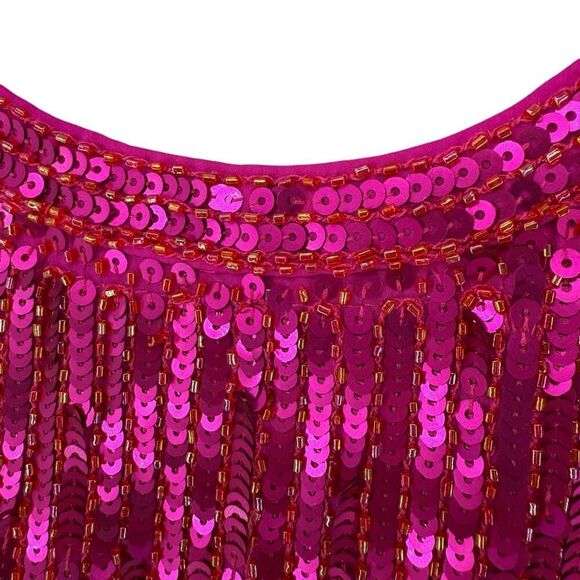 Trina Turk Sequin Tunic Pink XS Sleeveless Silk Scoop Neck Formal Flirty Fucshia - Picture 5 of 11